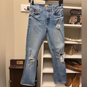 MOTHER Light Blue Distressed Straight Leg Jeans